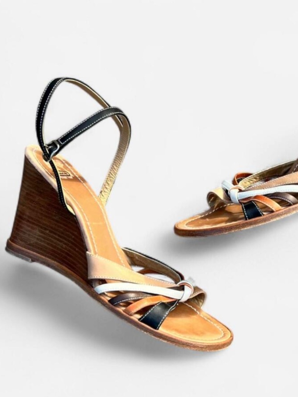 Coach Leather Multi-Tone Strappy Wedge Sandals Sz 9 B